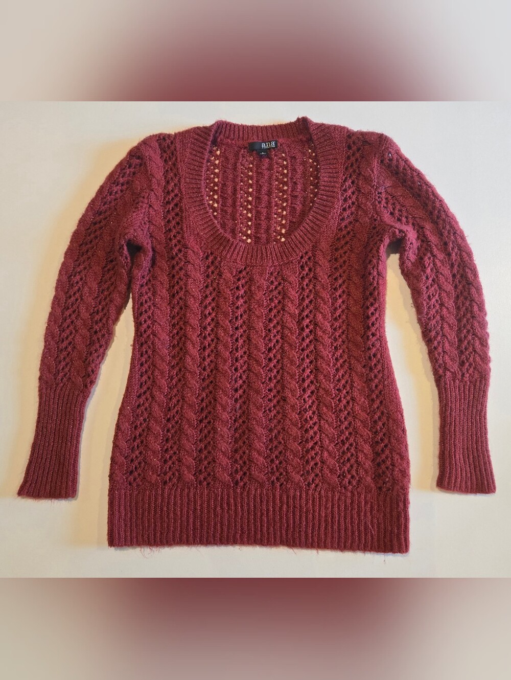 a.n.a Women's Cable Knit Scoop Neck Sweater - Wine
